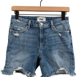 PAIGE Distressed Blue Jean Shorts
